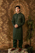 Rangzaar – Dark Green Cotton Net Kurta With Raw Silk Shalwar